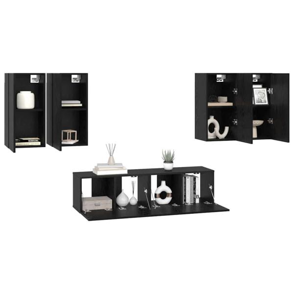 TV-Schrank-Set mit Regal mit Speicher mit Tür 6 pcs Schwarz Eiche 60 x 30 x 30 cm