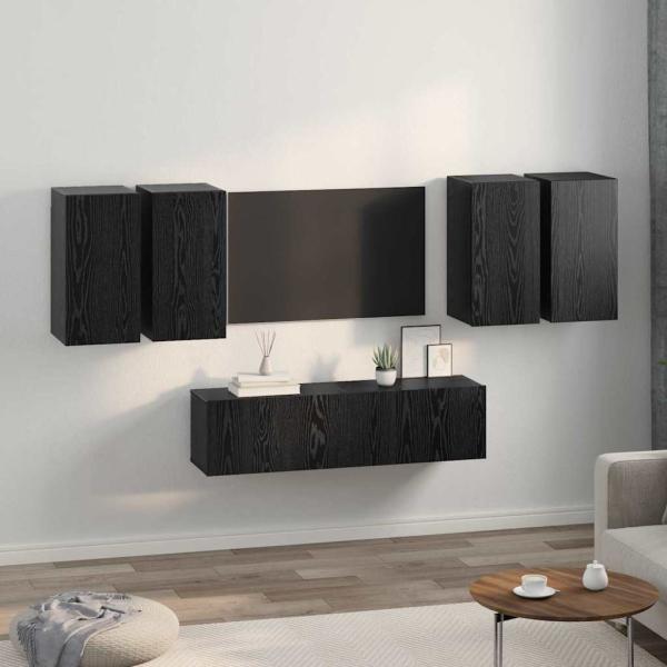 TV-Schrank-Set mit Regal mit Speicher mit Tür 6 pcs Schwarz Eiche 60 x 30 x 30 cm