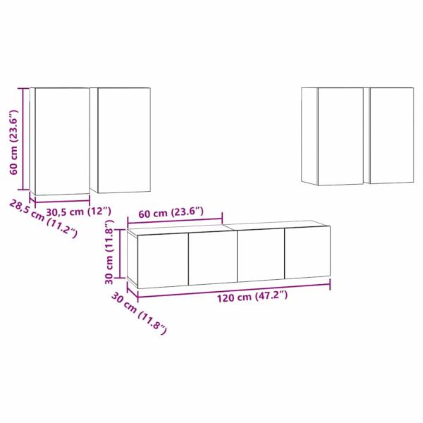 TV-Schrank-Set mit Regal mit Speicher mit Tür 6 pcs Schwarz Eiche 60 x 30 x 30 cm