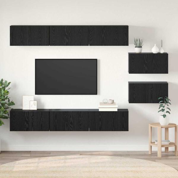 ARDEBO.de - TV-Schränke mit Speicher mit Tür 8 pcs Schwarz Eiche 60 x 30 x 30.5 cm