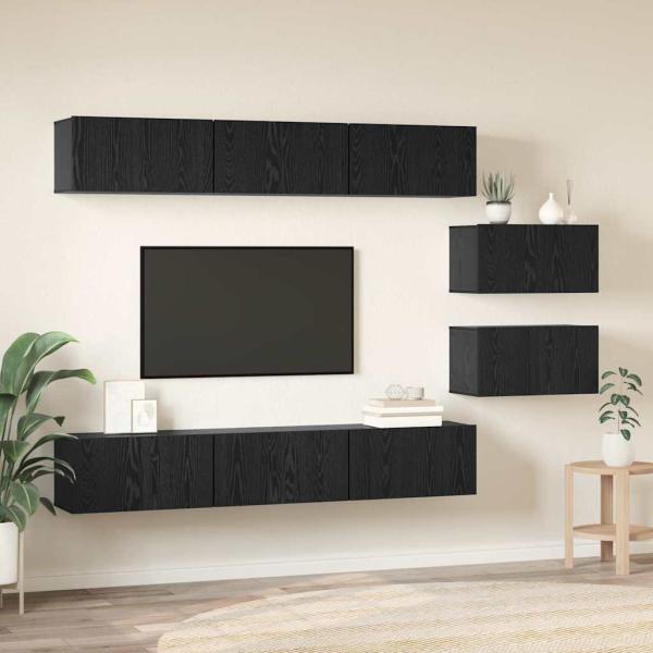 TV-Schränke mit Speicher mit Tür 8 pcs Schwarz Eiche 60 x 30 x 30.5 cm