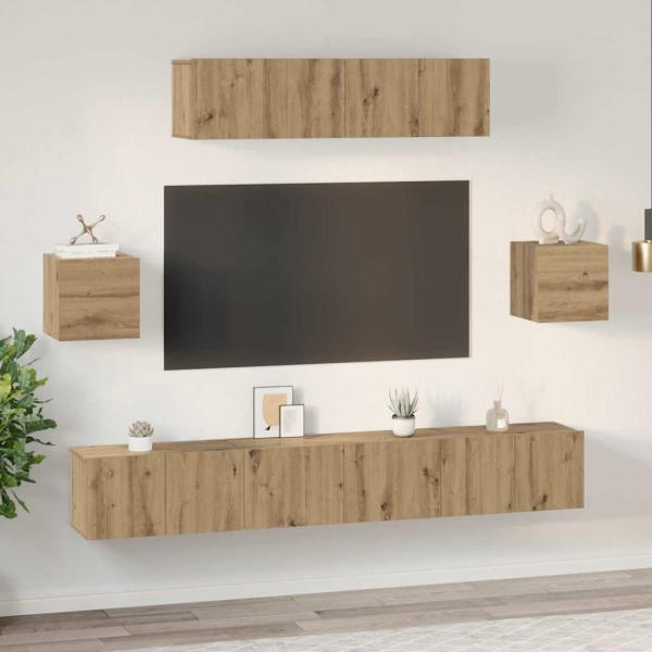 TV-Schranksystem 7 pcs Handwerklich gefertigter Eichenholz