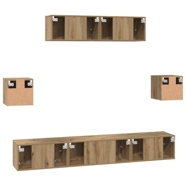 TV-Schranksystem 7 pcs Handwerklich gefertigter Eichenholz