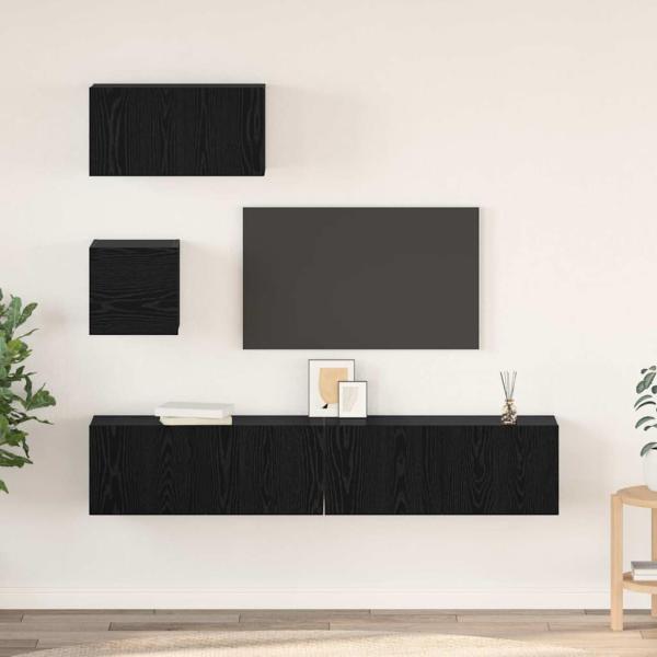 ARDEBO.de - TV-Regal Set Sonstiges mit Speicher mit Tür 4 pcs Schwarz Eiche 80 x 30 x 30 cm