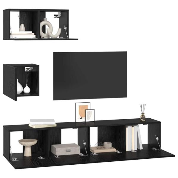 TV-Regal Set Sonstiges mit Speicher mit Tür 4 pcs Schwarz Eiche 80 x 30 x 30 cm
