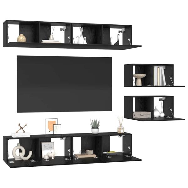 TV-Schränke mit Speicher mit Tür 6 pcs Schwarz Eiche 80 x 30 x 30,5 cm