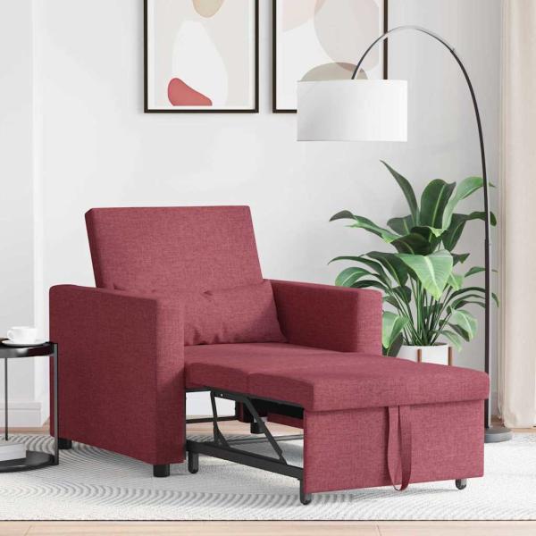 3-in-1 Einzelsofa Bett umwandelbar Weinrotes Gewebe