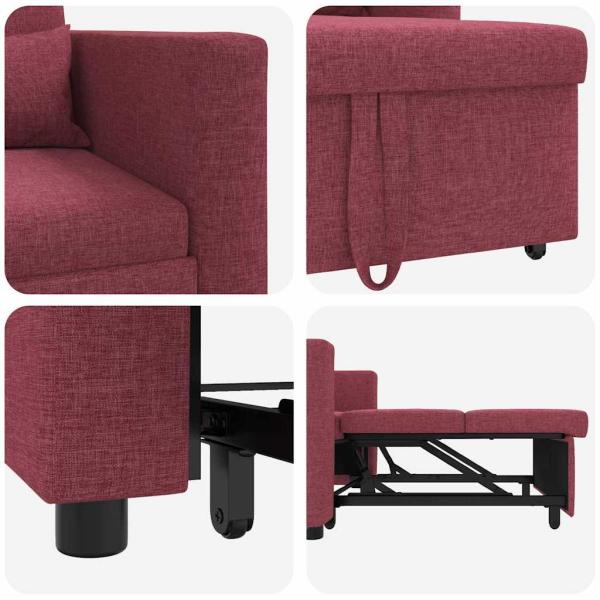 3-in-1 Einzelsofa Bett umwandelbar Weinrotes Gewebe