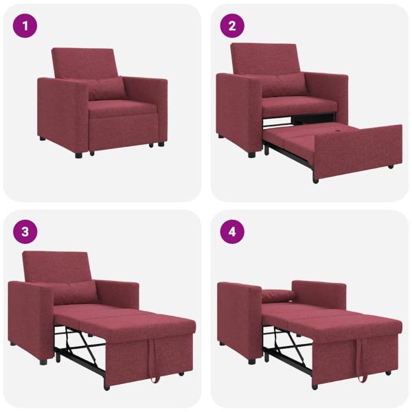 3-in-1 Einzelsofa Bett umwandelbar Weinrotes Gewebe
