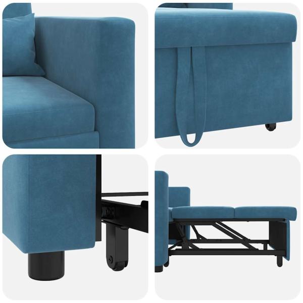 3-in-1 Schlafsofa Blau Samt