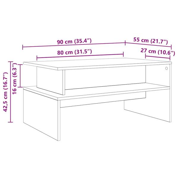 Couchtisch Eiche handwerklich 90 x 55 x 42,5 cm Holzwerkstoff