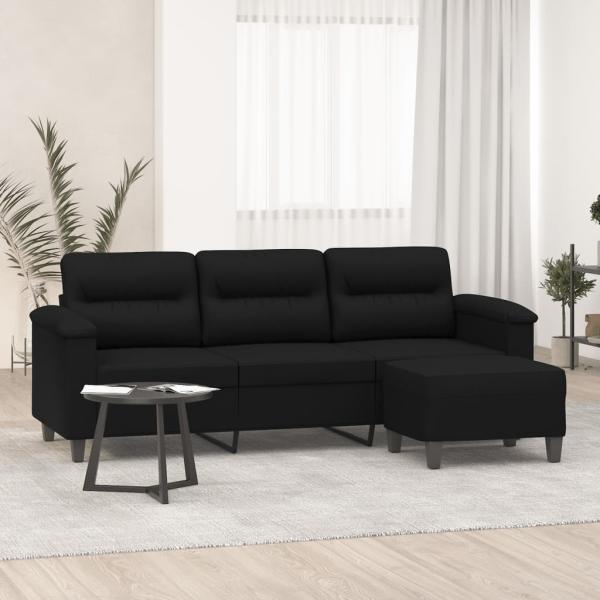 ARDEBO.de - 3-Sitzer-Sofa mit Hocker Schwarz 180 cm Mikrofasergewebe