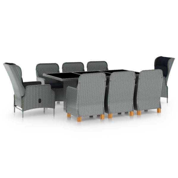 ARDEBO.de - 9-tlg. Garten-Essgruppe mit Auflagen Poly Rattan Hellgrau