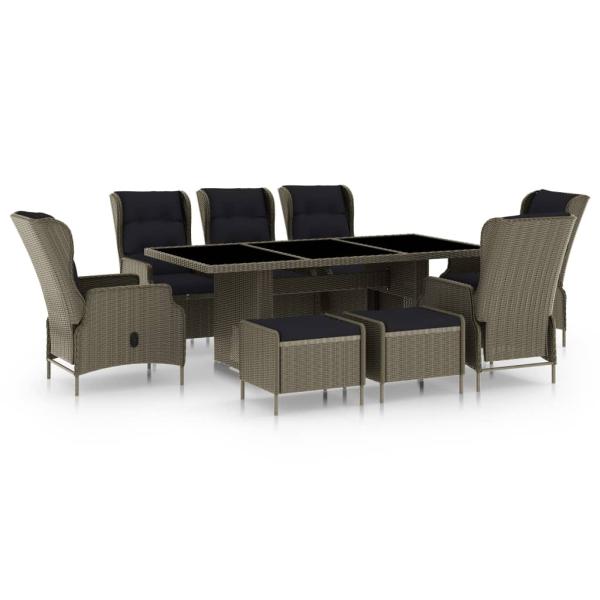 ARDEBO.de - 9-tlg. Garten-Essgruppe mit Auflagen Poly Rattan Braun