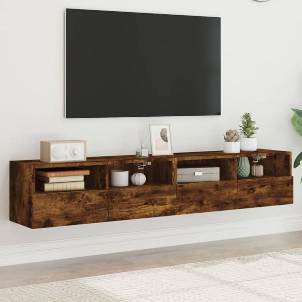 ARDEBO.de - TV-Wandschränke 2 Stk. Räuchereiche 80x30x30 cm Holzwerkstoff