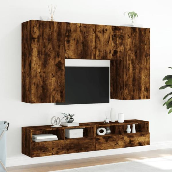 TV-Wandschränke 2 Stk. Räuchereiche 80x30x30 cm Holzwerkstoff