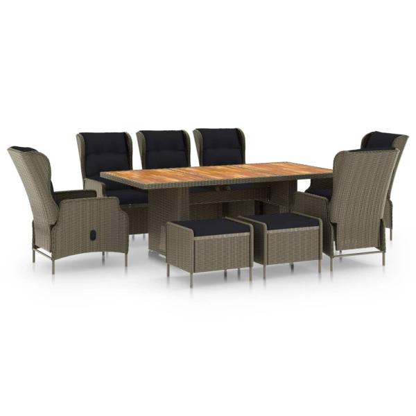 ARDEBO.de - 9-tlg. Garten-Essgruppe mit Auflagen Poly Rattan Braun