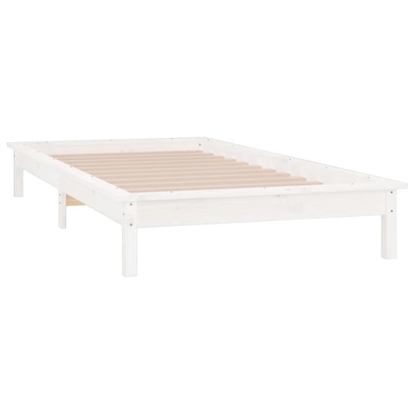 Massivholzbett mit LED-Beleuchtung Weiß 90x200 cm