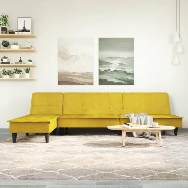 ARDEBO.de - Schlafsofa in L-Form Gelb 255x140x70 cm Samt