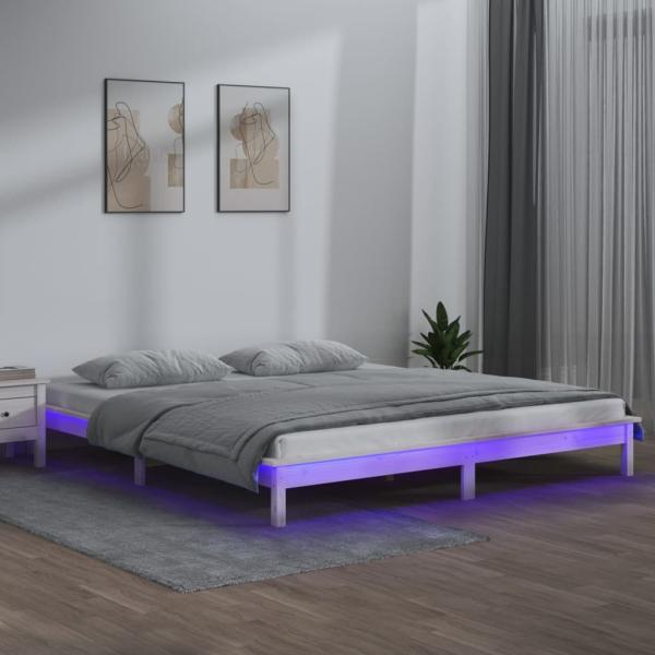 ARDEBO.de - Massivholzbett mit LEDs Weiß 120x190 cm