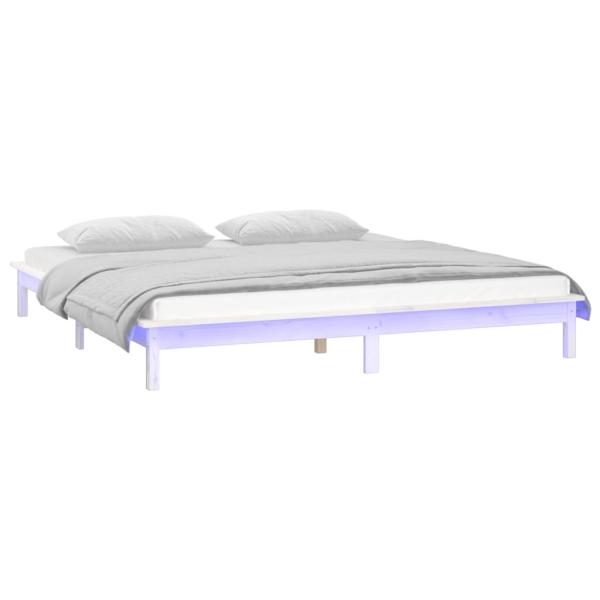 Massivholzbett mit LEDs Weiß 120x190 cm