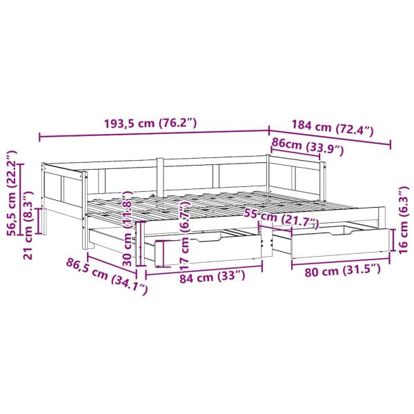 Tagesbett Ausziehbar mit Schubladen ohne Matratze Weiß 90x190cm
