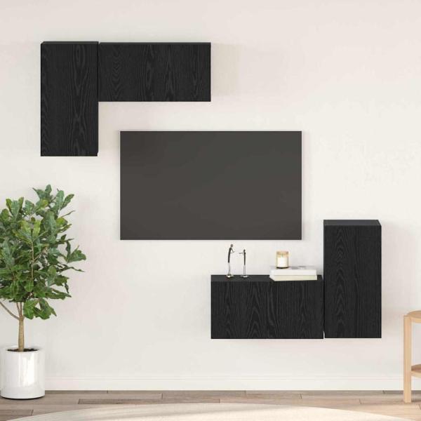 ARDEBO.de - TV-Cabinet-Set mit Regal mit Speicher mit Tür 4 pcs Schwarz Eiche 60 x 30 x 30 cm
