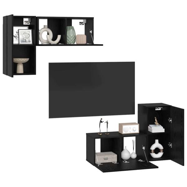 TV-Cabinet-Set mit Regal mit Speicher mit Tür 4 pcs Schwarz Eiche 60 x 30 x 30 cm
