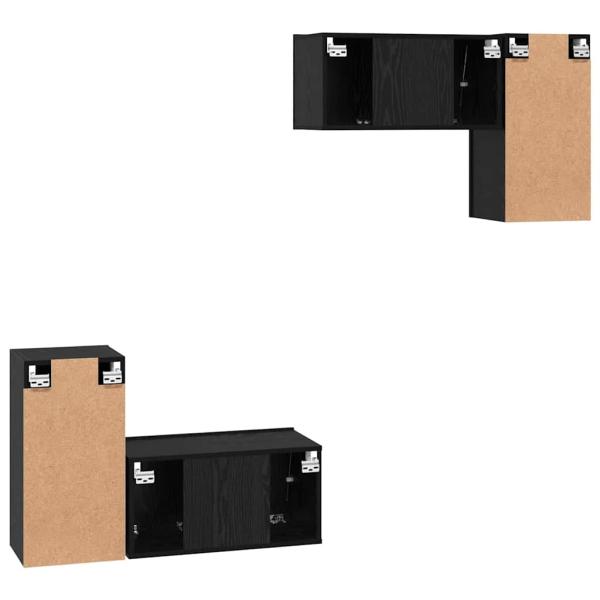 TV-Cabinet-Set mit Regal mit Speicher mit Tür 4 pcs Schwarz Eiche 60 x 30 x 30 cm