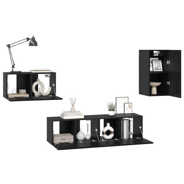 TV-Schrank-Set mit Regal Sonstiges 4 pcs Schwarz Eiche 30,5 x 30 x 60 cm