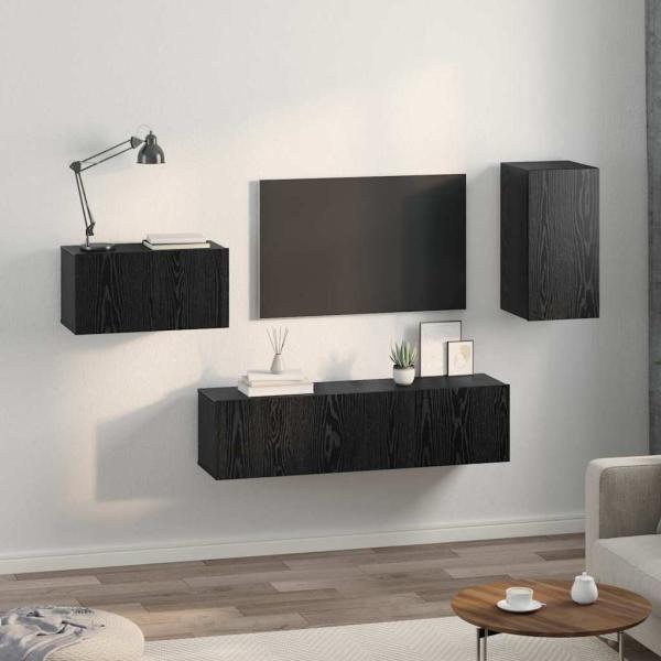 TV-Schrank-Set mit Regal Sonstiges 4 pcs Schwarz Eiche 30,5 x 30 x 60 cm