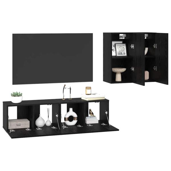 TV-Schrank-Set mit Regal 4 pcs Schwarz Eiche 120 x 30 x 30 cm