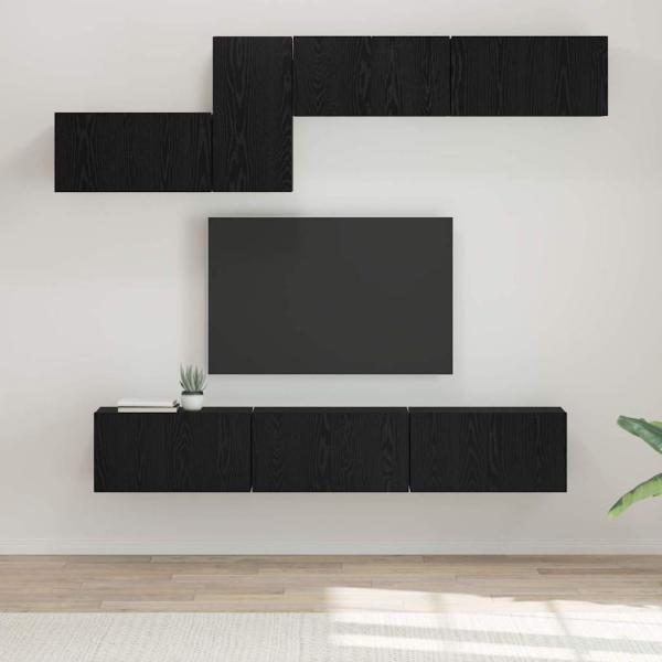 ARDEBO.de - TV-Schrank-Set mit Regal Sonstiges mit Speicher mit Tür 7 pcs Schwarz Eiche 60 x 30 x 30 cm
