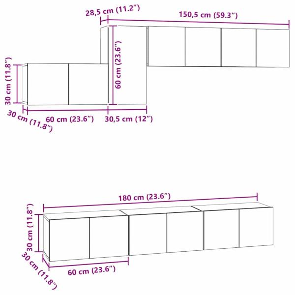TV-Schrank-Set mit Regal Sonstiges mit Speicher mit Tür 7 pcs Schwarz Eiche 60 x 30 x 30 cm