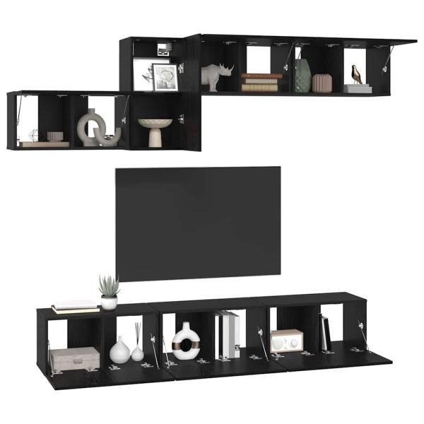 TV-Schrank-Set mit Regal Sonstiges mit Speicher mit Tür 7 pcs Schwarz Eiche 60 x 30 x 30 cm