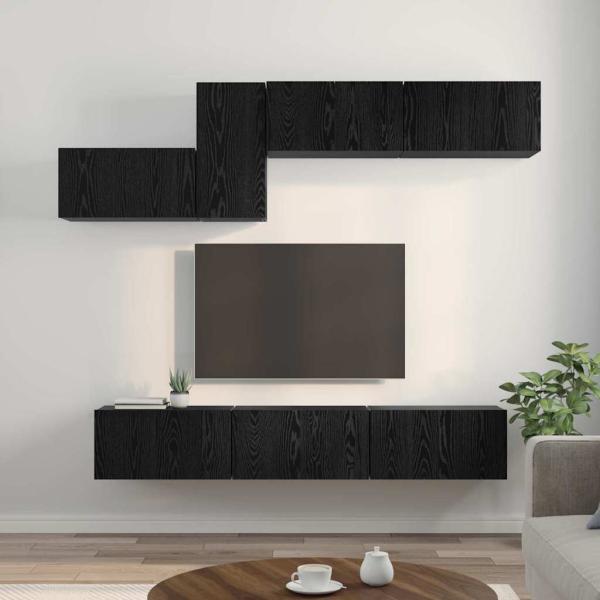 TV-Schrank-Set mit Regal Sonstiges mit Speicher mit Tür 7 pcs Schwarz Eiche 60 x 30 x 30 cm