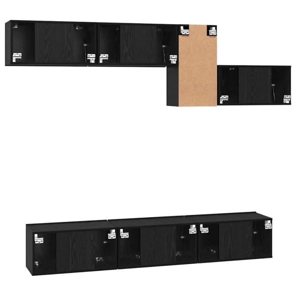 TV-Schrank-Set mit Regal Sonstiges mit Speicher mit Tür 7 pcs Schwarz Eiche 60 x 30 x 30 cm
