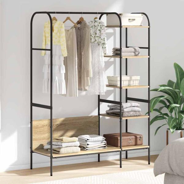 ARDEBO.de - Kleiderständer mit Regalen Sonoma Eiche 120x44x160 cm Holzwerkstoff