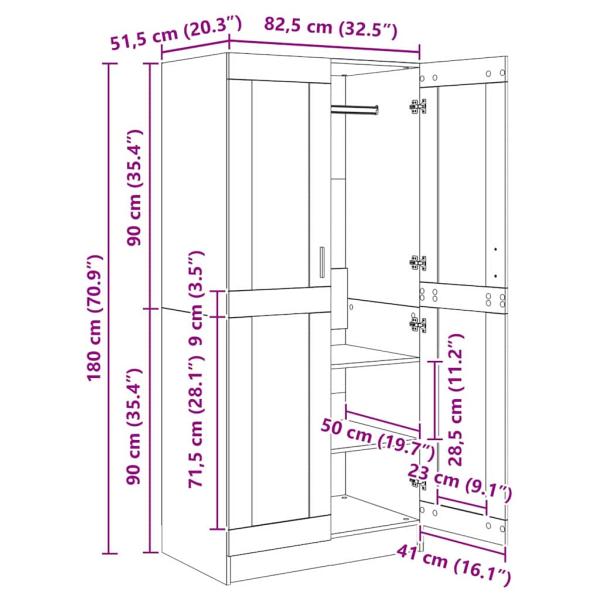 Kleiderschrank Altes Holz 82,5 x 51,5 x 180 cm Holzwerkstoff