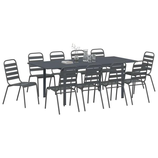 11-teiliges Garten-Dining-Set Anthrazit Stahl