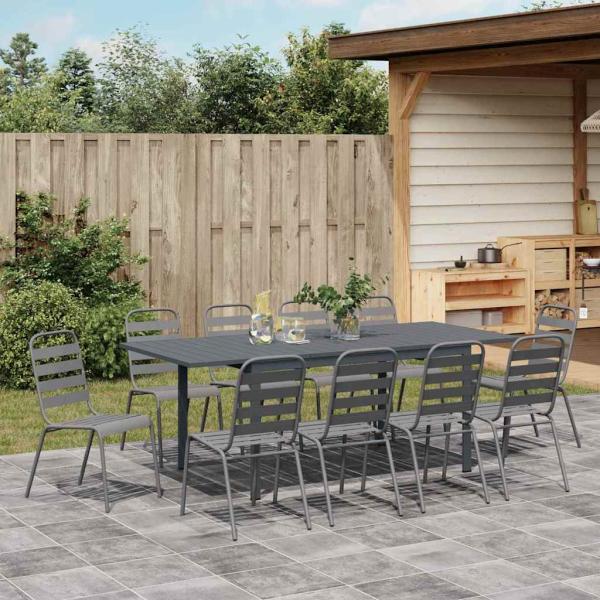 11-teiliges Garten-Dining-Set Anthrazit Stahl