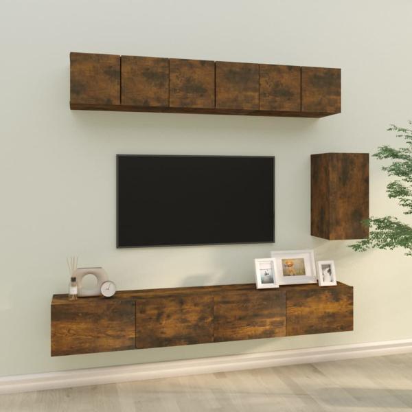 ARDEBO.de - 6-tlg. TV-Schrank-Set Räuchereiche Holzwerkstoff