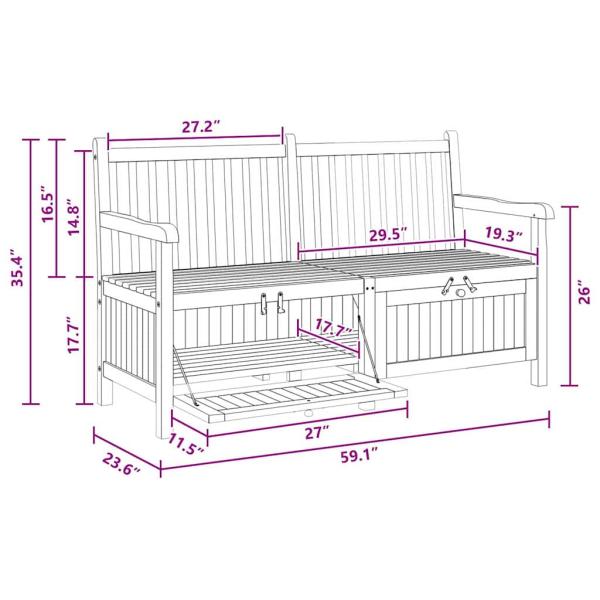 Gartenaufbewahrungsbank Braun 150 x 60 x 90 cm Teak-Massivholz
