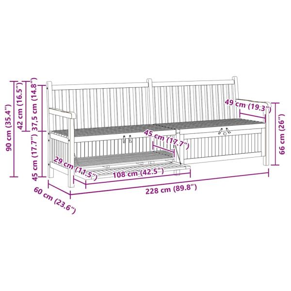 Gartenaufbewahrungsbank Braun 228 x 60 x 90 cm Teak-Massivholz