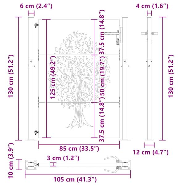 Gartentor Schwarz 105 x 125 cm Pulverbeschichteter Stahl