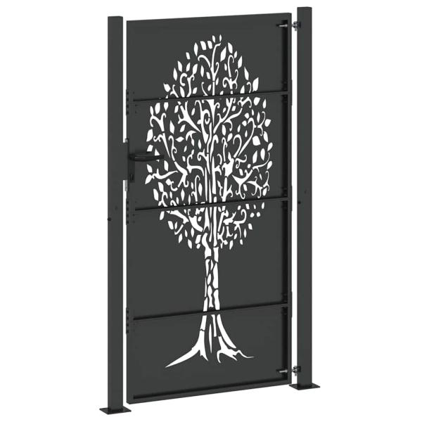 Gartentor Schwarz 105 x 175 cm Pulverbeschichteter Stahl