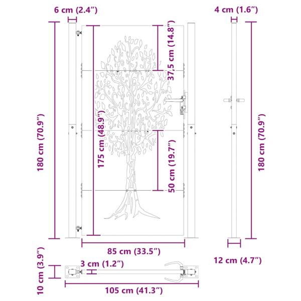 Gartentor Schwarz 105 x 175 cm Pulverbeschichteter Stahl