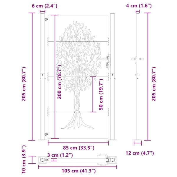 Gartentor Schwarz 105 x 200 cm Pulverbeschichteter Stahl
