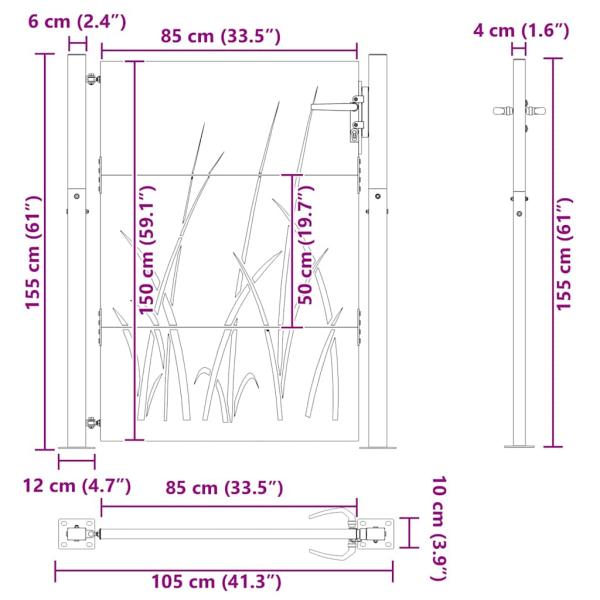 Gartentor Schwarz 105 x 150 cm Pulverbeschichteter Stahl