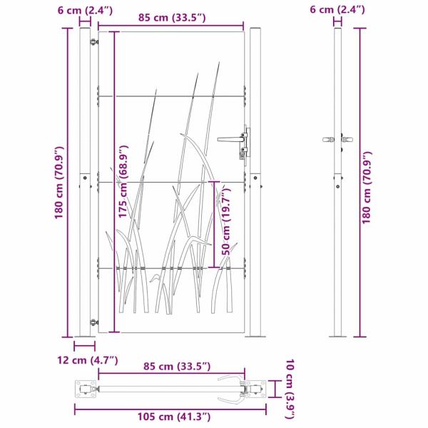 Gartentor Schwarz 105 x 175 cm Pulverbeschichteter Stahl